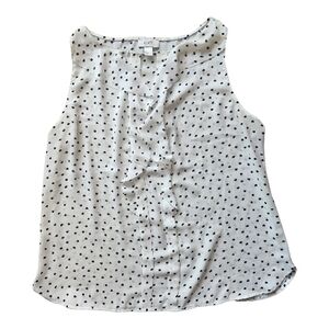 LOFT White Sleeveless Ruffle Front Polka Dot Camisole